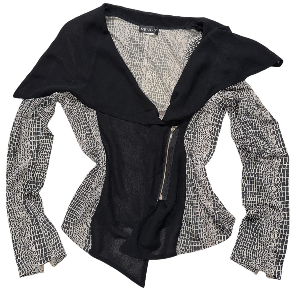 Y2K VENUS women's black/cream geometric print light jacket, S.